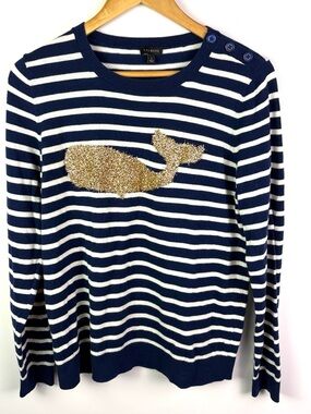 Talbots Navy & White Striped Sweater with Gold shimmery Whale size L